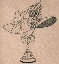 Fruit Hat On Stand 2 1/2 x 2 1/2" Rubber Stamp, Mixed Media, Hat Stamp