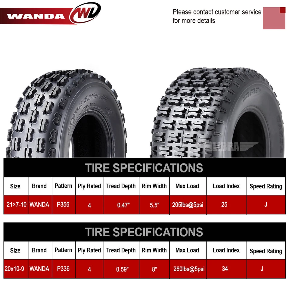 Шины 21x7-10 20x10-9 WANDA Sport для квадроциклов Yamaha YFM350 YFZ450 Banshee 350 — набор 4 - Изображение 3 из 4