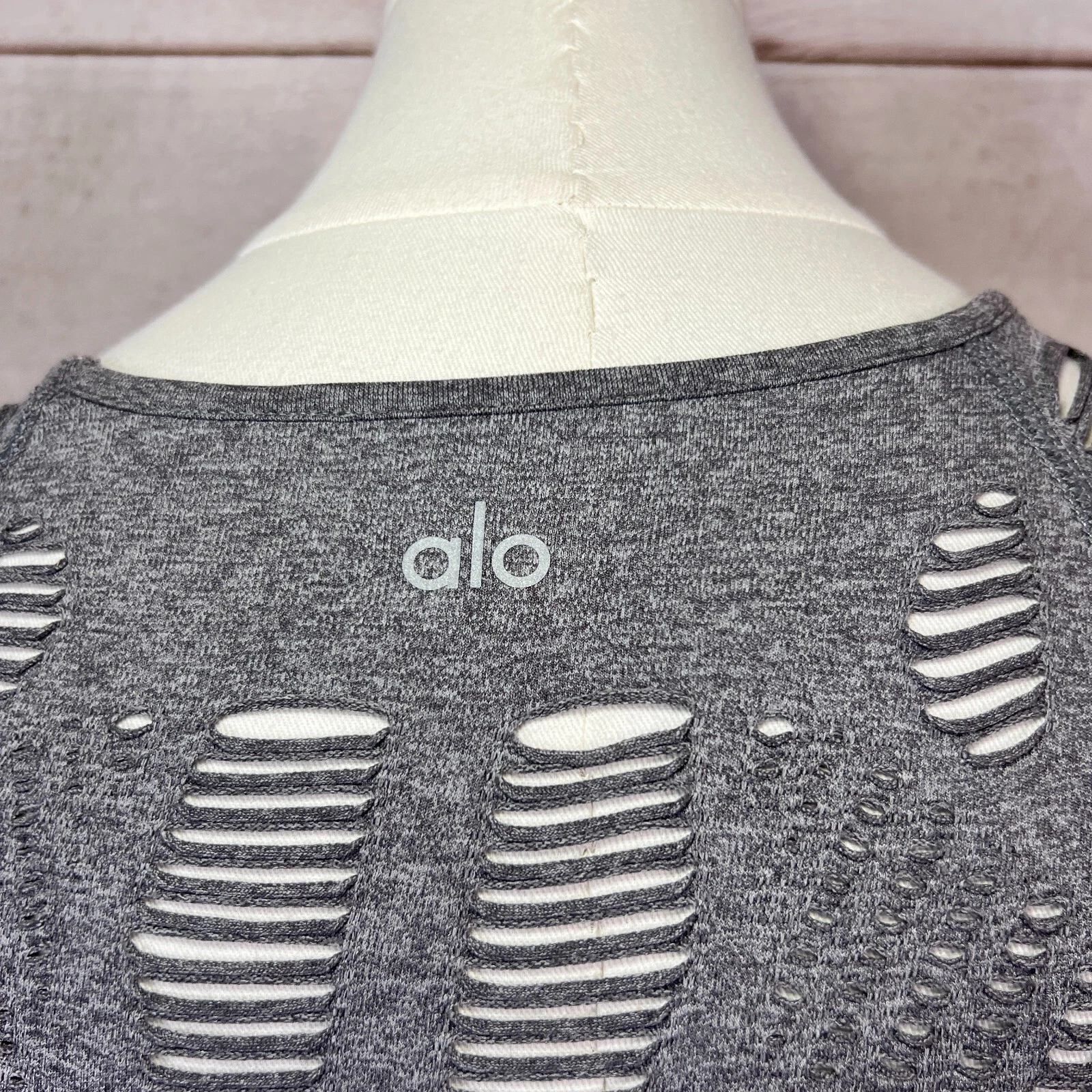 alo-yoga wanderer long sleeve cutout distressed workout shirt