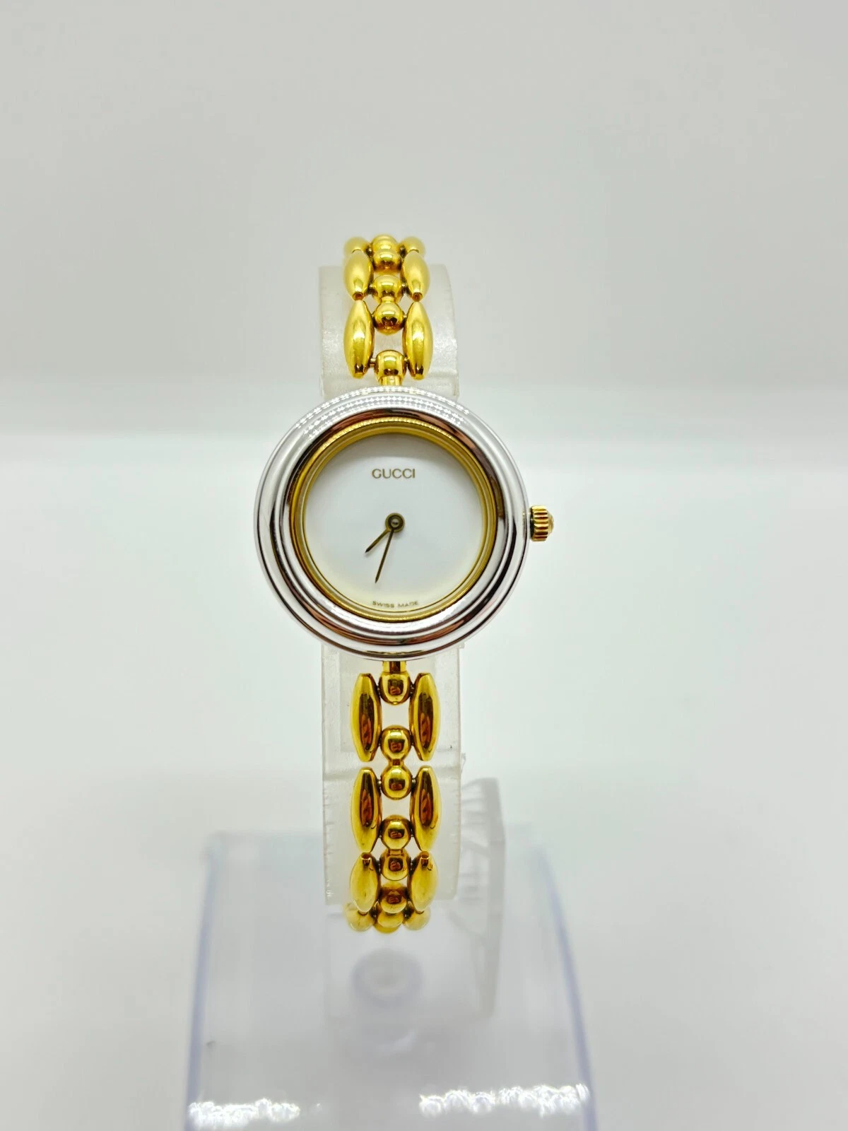 [Exc+5] Bracelet montre Gucci 11/12.2 lunette à changement or argent occasion fonctionne