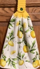 Double hanging kitchen towel fruit lemons flowers crocheted yellow top