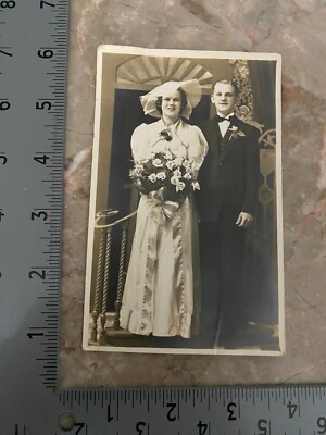 Wedding Picture Postcard Bride Groom ~1920s Grant Studio Vandergrift PA