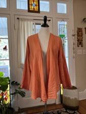 California Threads Open Cardigan Jacket S Coral 100% Linen USA Oversize Tie Top