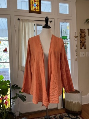 California Threads Open Cardigan Jacket S Coral 100% Linen USA Oversize Tie Top