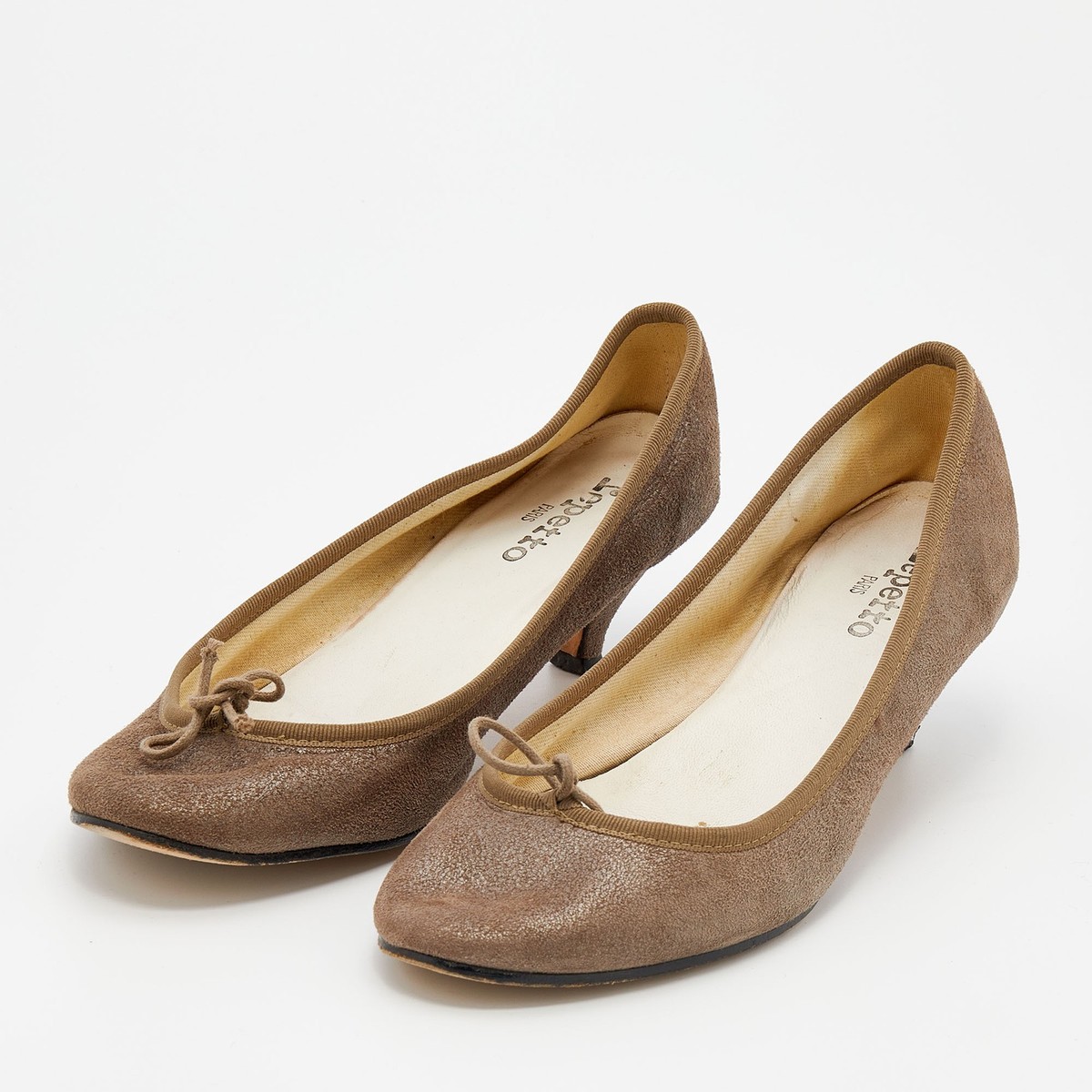 Repetto Khaki Suede Bow Detail Kitten Heel Pumps Size 41 | eBay