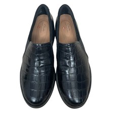 Clarks Shaylin Ave Black Leather Faux Croc Slip On Shoes Size 6 NWT Women's