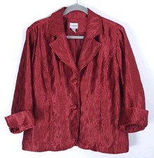 CHICOS Shimmer Jacket Blazer Sz 1 M Wine Red Textured Button Up Pockets Dressy