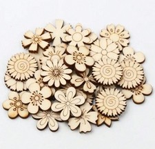50pcs Unfinished Flowers Wood Cutouts Blank Slices Embellishments Art Crafts DIY