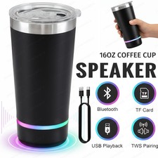 Insulated Stainless Steel 16oz Mug With Bluetooth Speaker  LED Lights Music/FM
