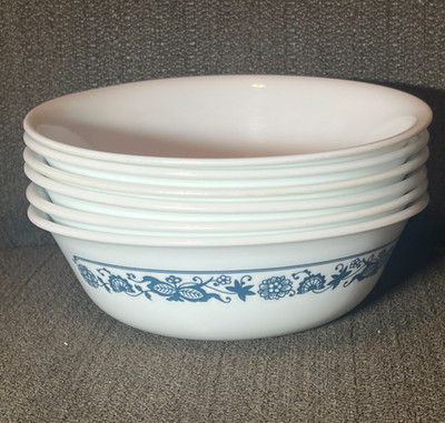 6 Corelle Corning Old Town Blue Onion 6.25  Cereal Soup Bowls USA