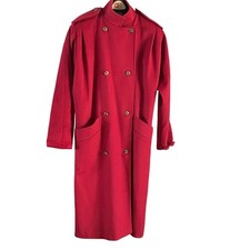 Ashley Scott Vintage 100 Wool USA Red Long Coat Epilets Double Breasted L/XL