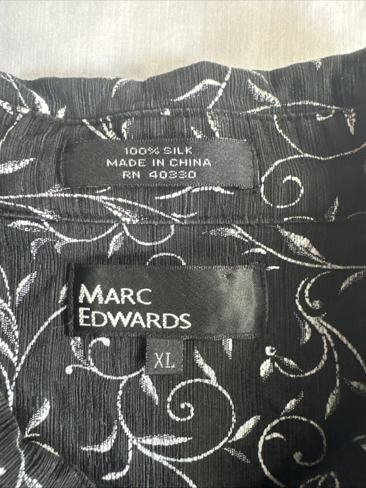 marc edwards silk shirt Floral Black Men Sz XL short sleeve - Image 2 of 4