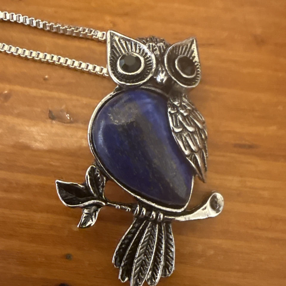 Collar colgante de búho lapislázuli teñido collar de piedras preciosas mujer hombre regalo Foto 3 de 3