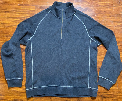 LL Bean Mens Gray Pullover Quarter Zip Mock Neck Traditional Sweatshirt SZ L