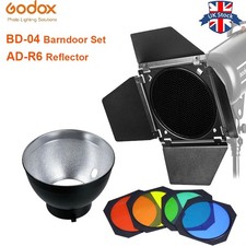 Godox AD-R6 Bowens Mount Reflector + BD-04 Barn Door with Grid Filters for Flash