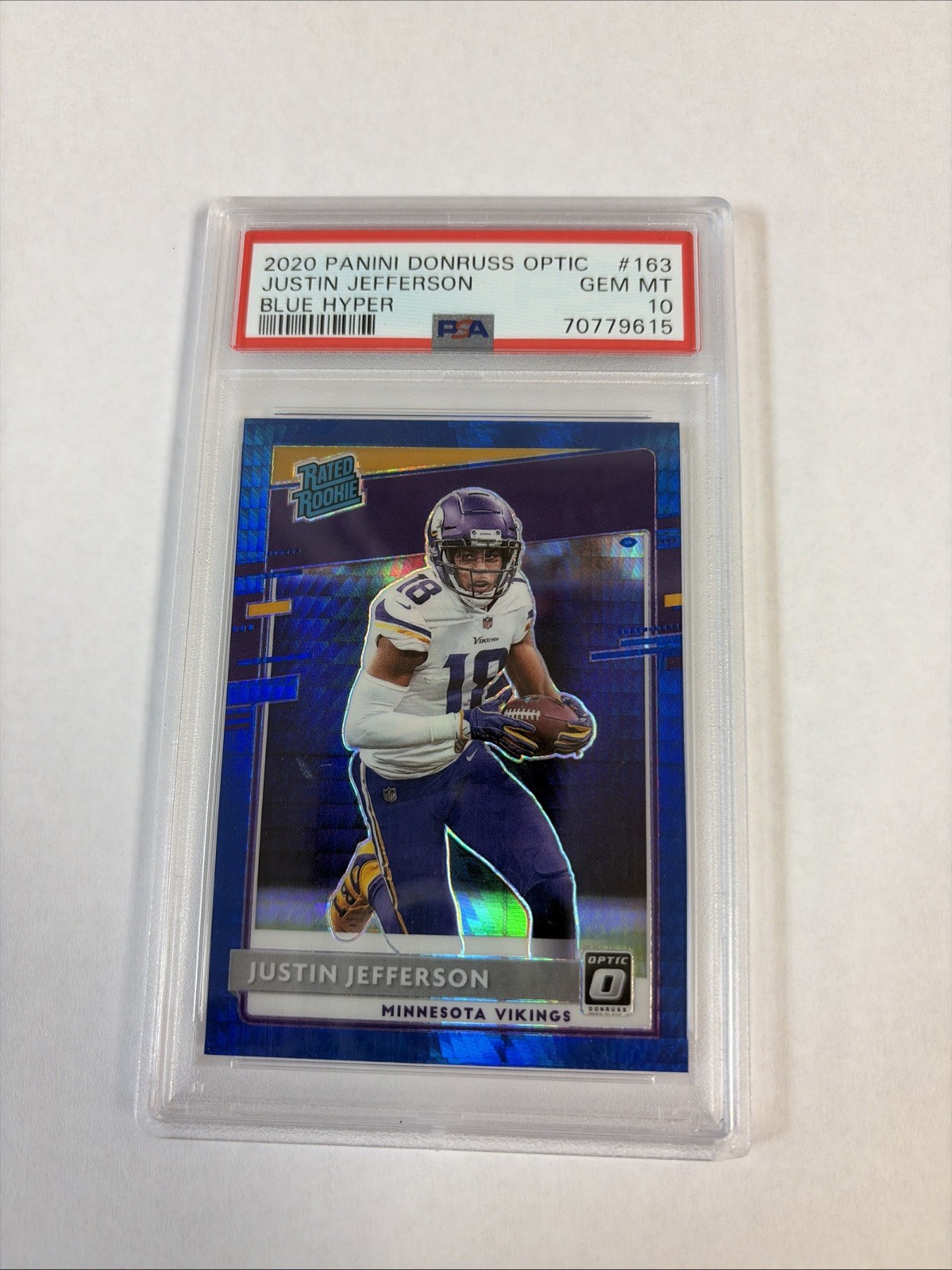 2020 Panini Donruss Optic - Rated Rookies Justin Jefferson #163 Blue Hyper Prizm view 3