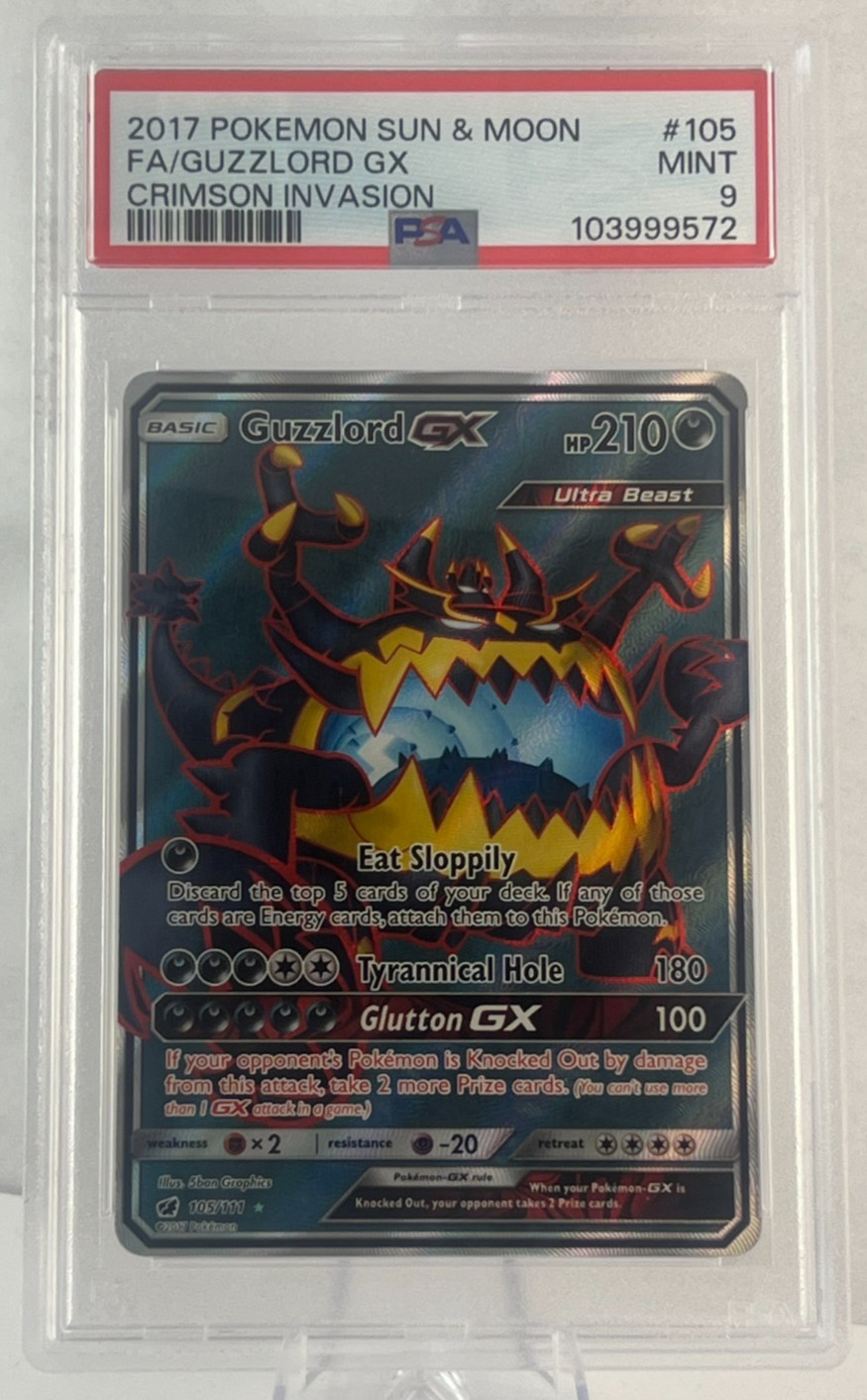 GUZZLORD GX 105 2017 Pokemon Card Sun And Moon Crimson Invasion PSA 9