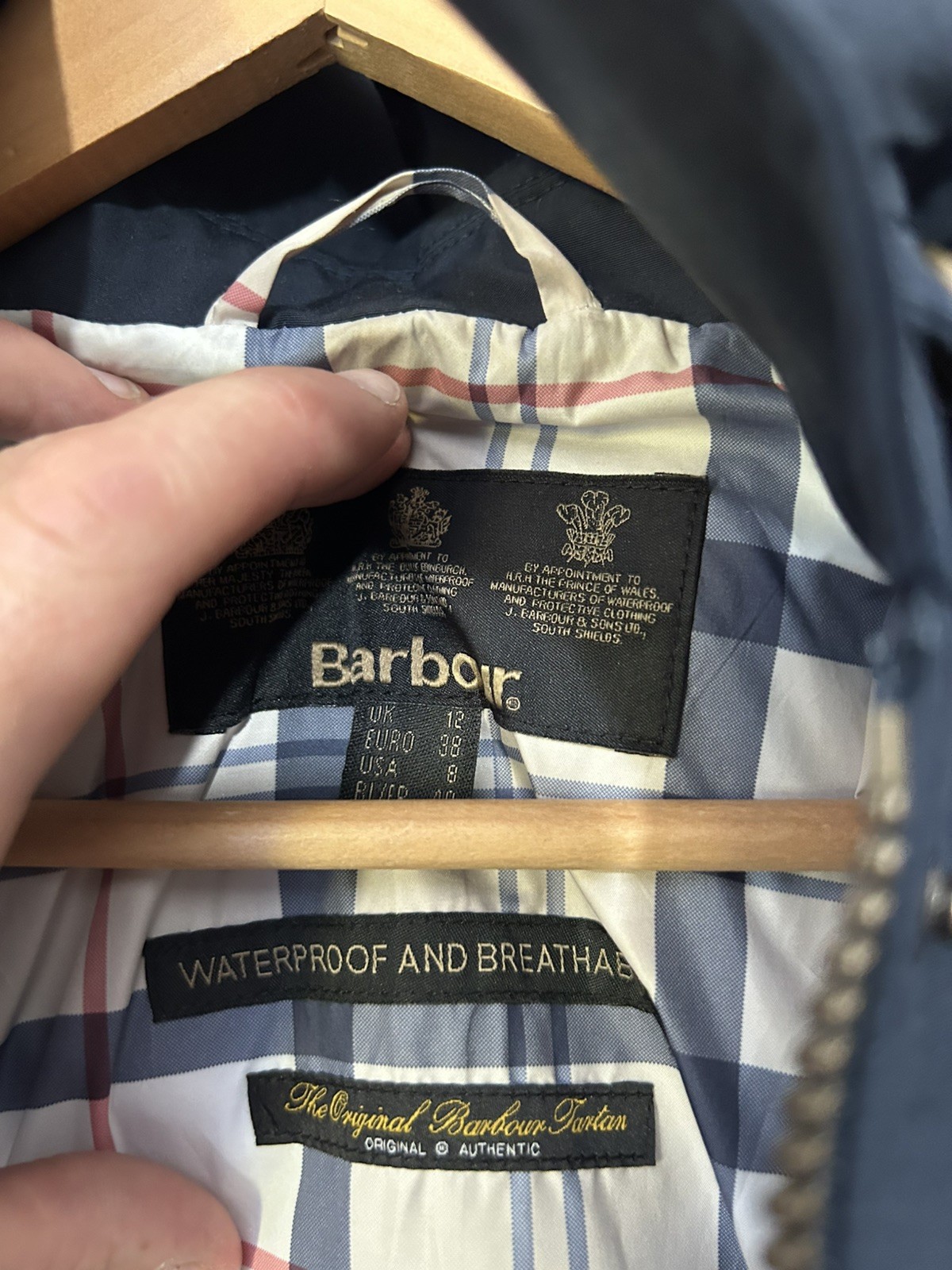 Barbour Almanac Rain Coat Womens 12 Navy Waterproof Plaid Lining Zip Jacket image 7