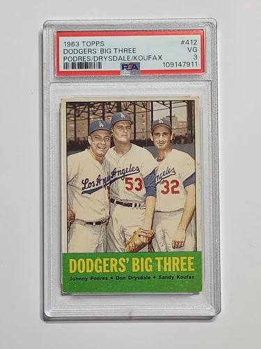 1963 Topps - Sandy Koufax, Don Drysdale, Johnny Podres #412 PSA 3 VG