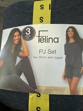 Felina Ladies Size S 3-piece Pajama Lounge Set, Navy Blue