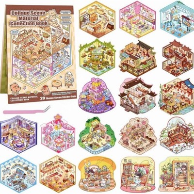 3D Sticker Scene Book 20 Sets Miniature House Cute Cartoon Craft Stickers Kids