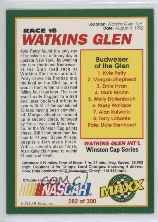 1993 Maxx Kyle Petty Bud at the Glen Race 18 Watkins Glen #282 - Image 2 of 2