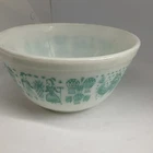 Pyrex White Glass Bowl 1.5 qt Amish Rooster Turquoise Butterprint 402