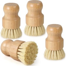 4 Pack Bamboo Dish Brush Set Natural Kitchen Scrub Brush W/ Sisal Bristles
