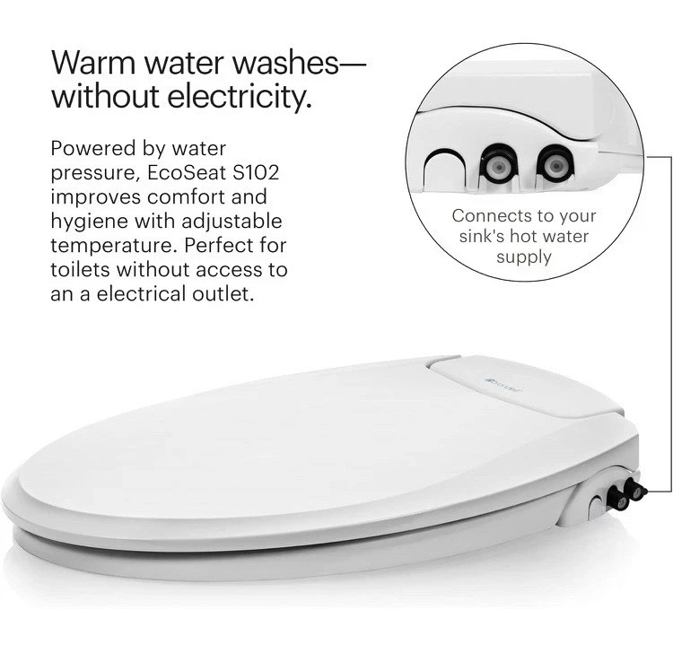 Brondell S102-EW Swash Ecoseat Non-Electric Bidet Toilet Seat - White Slow Lid