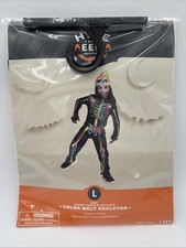 New Color Melt Skeleton Halloween Costume Kids Large 10-12 Glow Under Blacklight