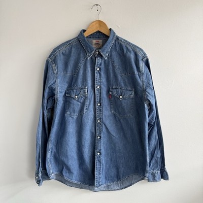 Levis Vintage Hemd Herren XL Extra Large Blau Western Denim Pearl Snap Cowboy