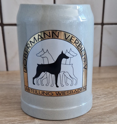Rastal / Gerz Steingut Bierkrug 0,5L Dobermann Verein e.V. Wiesbaden