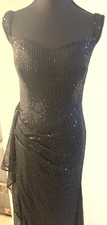 Elegant Black Sequin Evening Gown-Size 8-Formal Long Dress with Side Drape - NWT