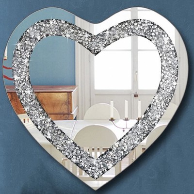 DMDFIRST Crystal Crush Diamond Heart Shaped Silver Mirror 20''L x 20''W, White 