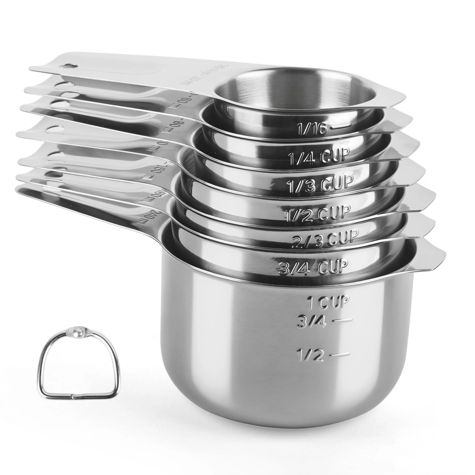 Stainless Steel Measuring Cups Set of 7, Stackable Measure Cups Kitchen Gadge...