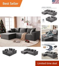 110 Inch Cloud Sectional Couch L Shaped Sofa for Living Room Soft Dark Grey
