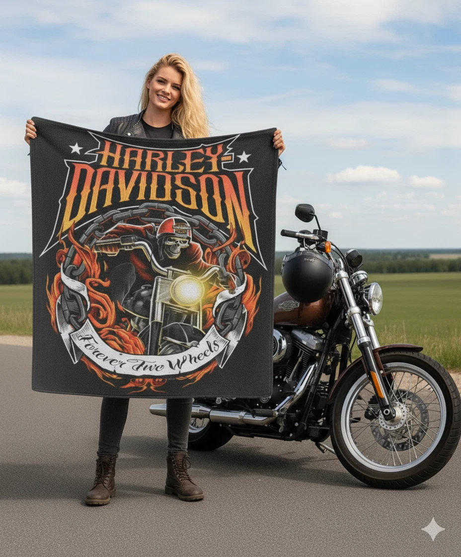 Forever Two Wheels Haarleyy Davidson Fleece Blanket for Bikers