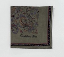 Handkerchief Man Christian Dior Paisley Brown Green Red Pocket Square Cotton 18