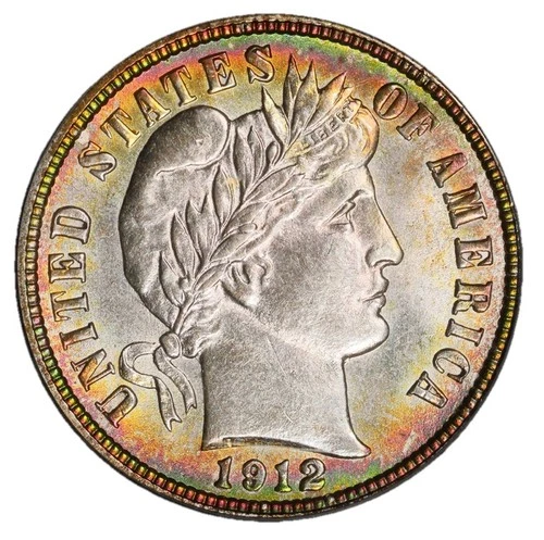 1912 Barber Dime. MS63 CAC Green Sticker PCGS Certified Colorful Gem!