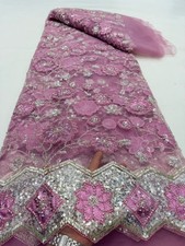 YQOINFKS Beaded Tulle Lace Voile Bridal 5 Yards Sequin Fabric Embroidery Purple
