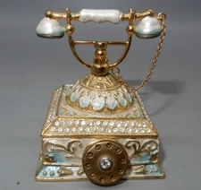 #2 OLD FASHIONED TELEPHONE hinged enamel & crystal Trinket Box
