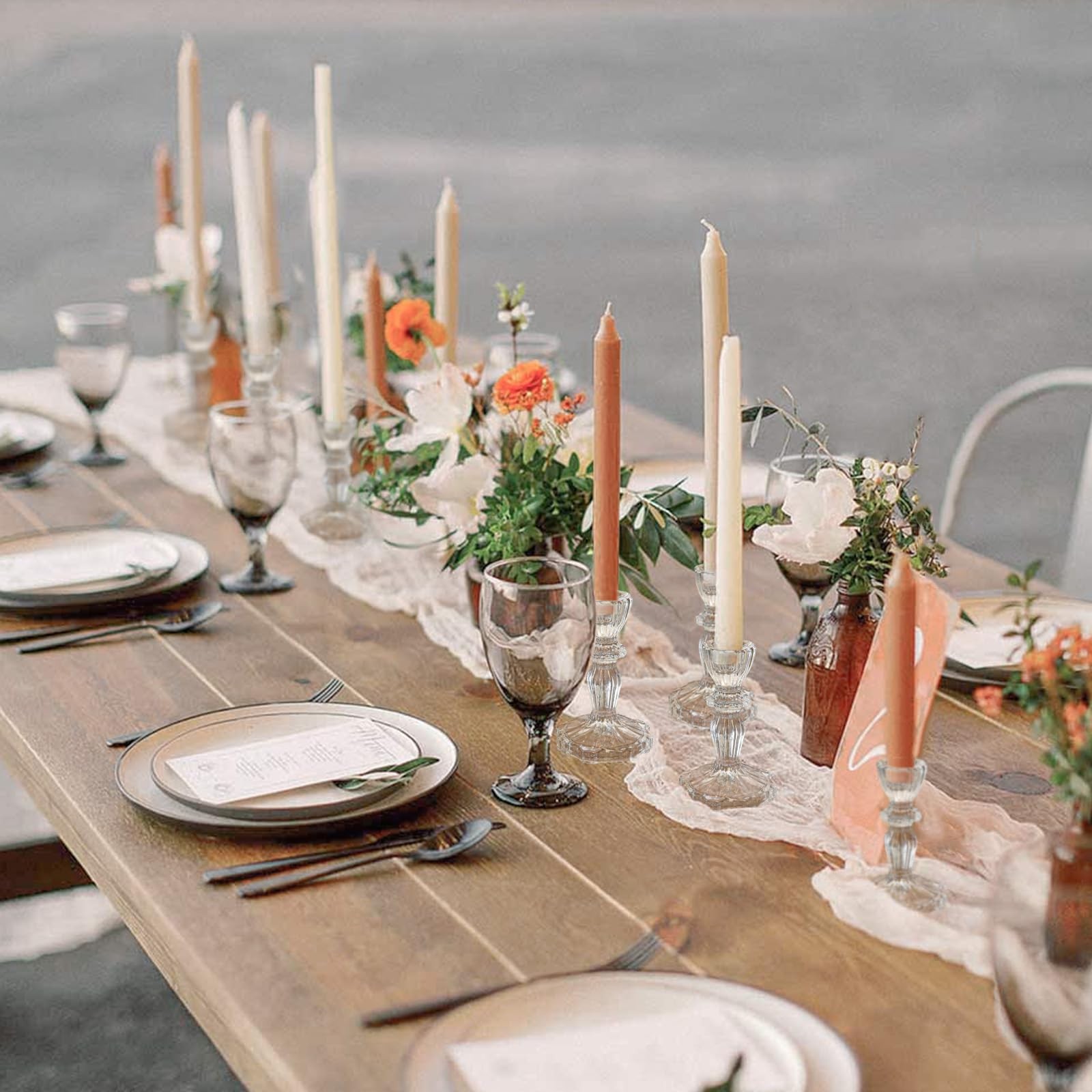 4 Tall Glass Candlestick Holder Set of 6 Clear Crystal Glass Candle Holders for