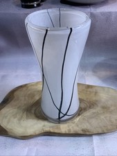 Mid Century Modern Hand Blown Black White Abstract Vase glass 6.25  
