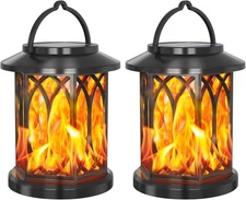 Hanging Solar Lights Lantern Outdoor Flickering Flames Solar Outdoor 2 Pack