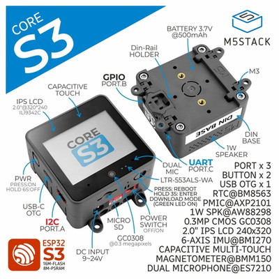 M5Stack Cores3 ESP32S3 Lotdevelopment Kit
