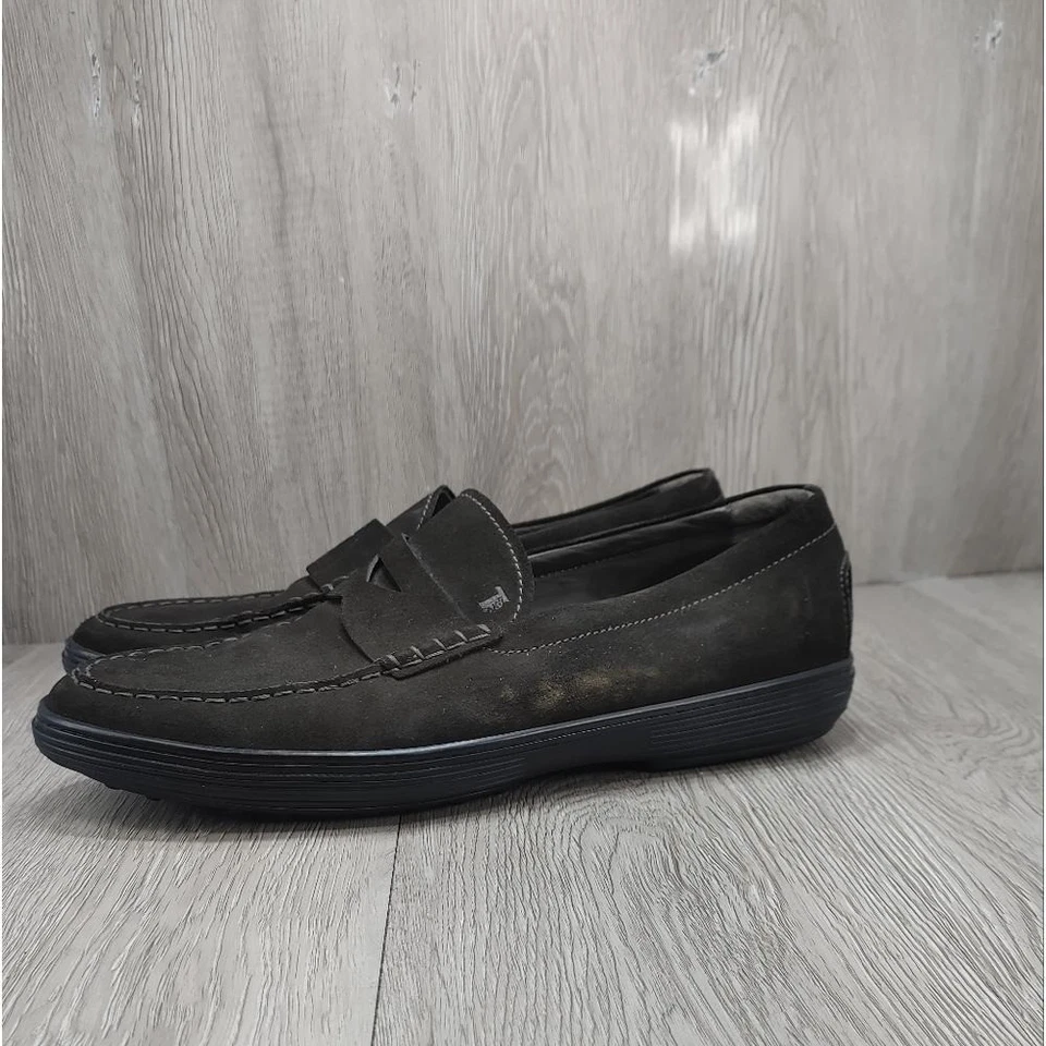 Tods Loafer Penny Bar Shoes Slip On Suede Brown Rubber Pebble Sole IT 9.5 EU 44 - Image 4 of 4