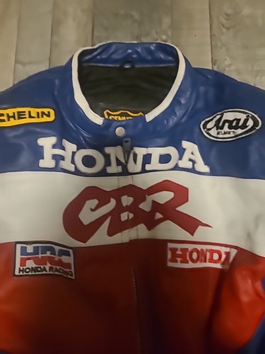 Giacca Motociclista Honda CBR Blu Moto Equitazione Ingranaggio Pelle di Vacchetta 2XL - Foto 4 di 8