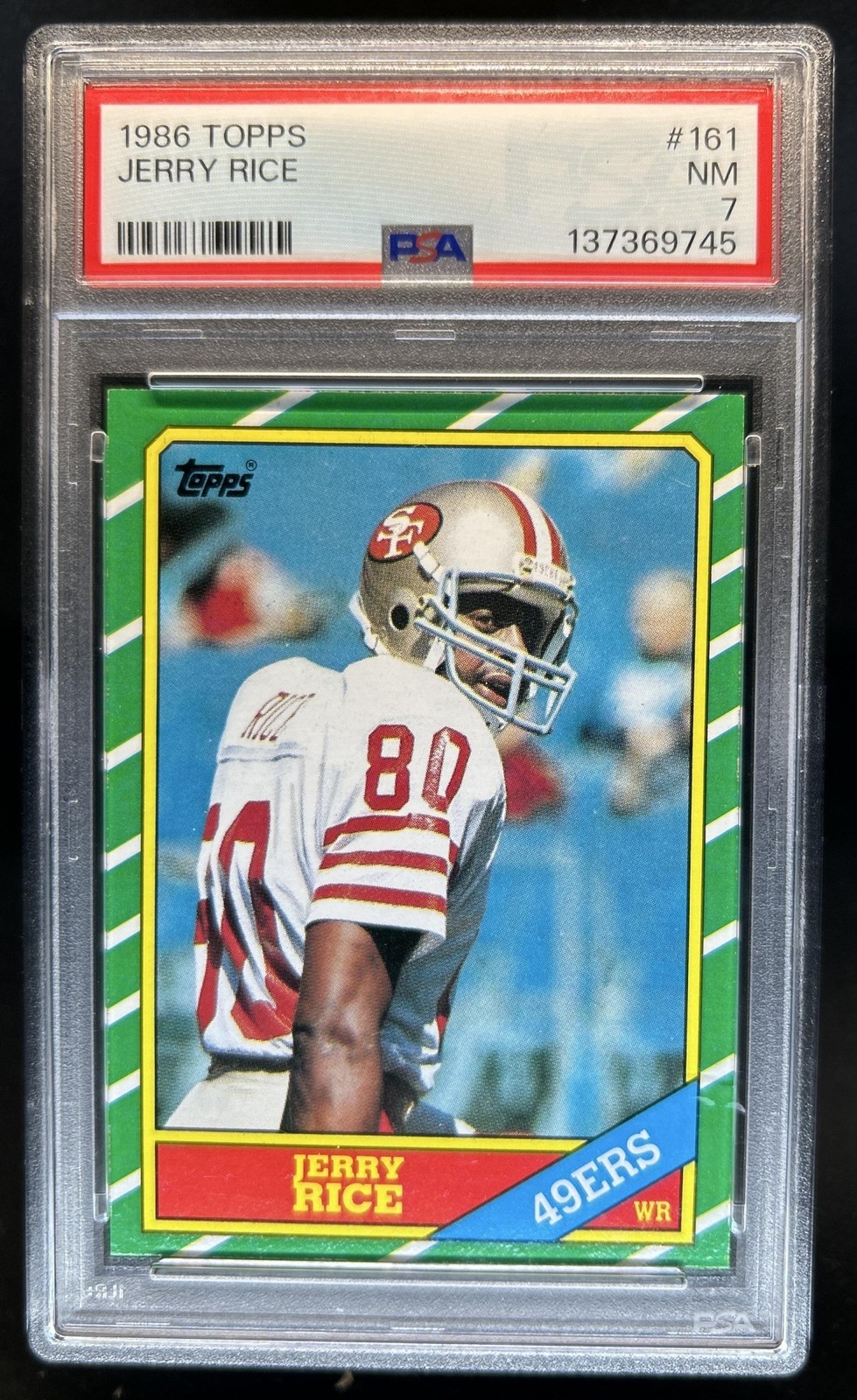 1986 Topps Jerry Rice Rookie RC #161a 49ers PSA 7