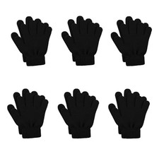 6 Pairs Winter Magic Gloves Kids Stretchy Unisex Black Gloves Toddler Boys