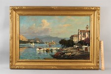 1903 Antique Signed THEODOR GROLL Lake Como Italy Mediterranean Oil Painting NR